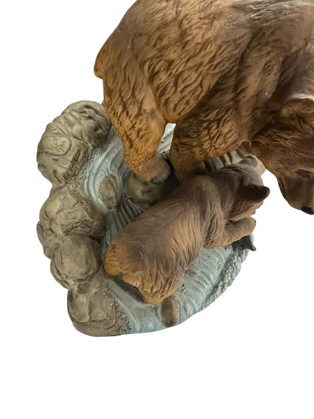 Vintage Arnart 1984 Mother Grizzly Bear and Cub Fishing Porcelain Figurine